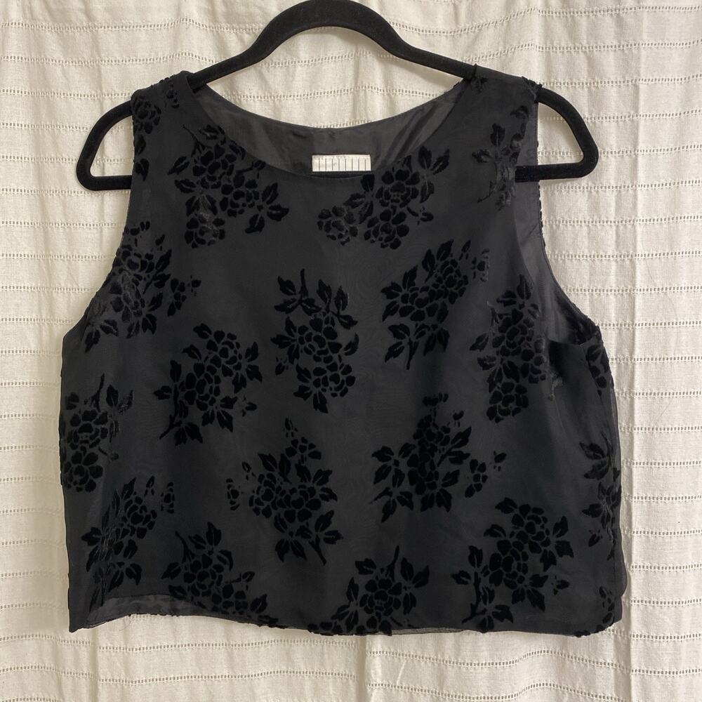 Vintage Seperate Elements 90s Women’s 8 Top Black Velvet Floral Goth Whimsigoth